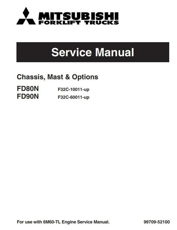 Mitsubishi FD80N (F32C-10011-up), FD90N (F32C-60011-up) Diesel Forklift Truck Workshop Service Repair Manual