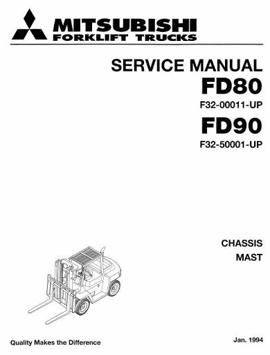 Mitsubishi FD80 (F32-00011-UP), FD90 (F32-50001-UP) Diesel Forklift Truck Workshop Service Repair Manual Mitsubishi FD80 (F32-00011-UP), FD90 (F32-50001-UP) Diesel Forklift Truck Workshop Service Repair Manual