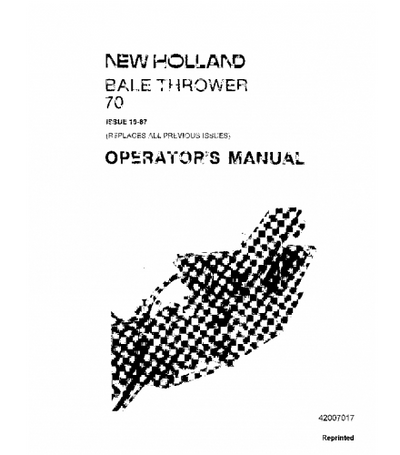 NEW HOLLAND 70 BALE THROWER OPERATOR'S MANUAL PDF