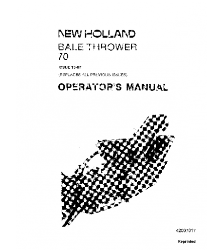 NEW HOLLAND 70 BALE THROWER OPERATOR'S MANUAL PDF