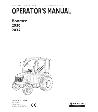 NEW HOLLAND BOOMER 2030, 2035 TRACTOR OPERATOR'S MANUAL