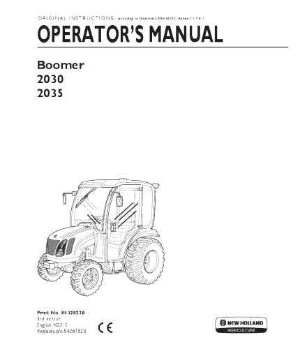 NEW HOLLAND BOOMER 2030, 2035 TRACTOR OPERATOR'S MANUAL