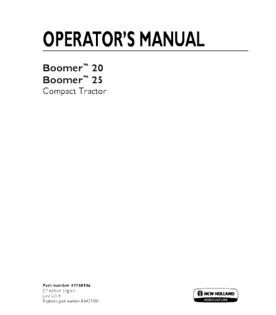 NEW HOLLAND BOOMER 20, 25 TRACTOR OPERATOR'S MANUAL