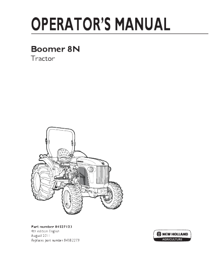NEW HOLLAND BOOMER 8N TRACTOR OPERATOR'S MANUAL 84527123