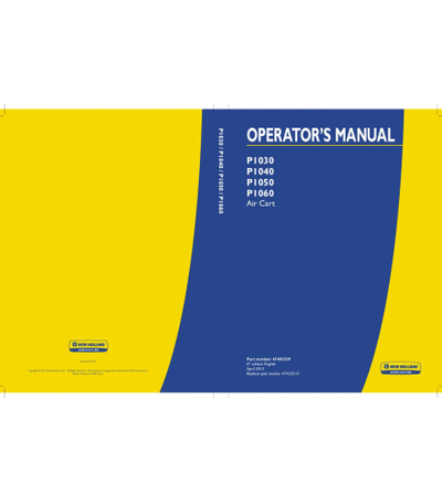 NEW HOLLAND P1030, P1040, P1050, P1060 AIR CART OPERATOR'S MANUAL