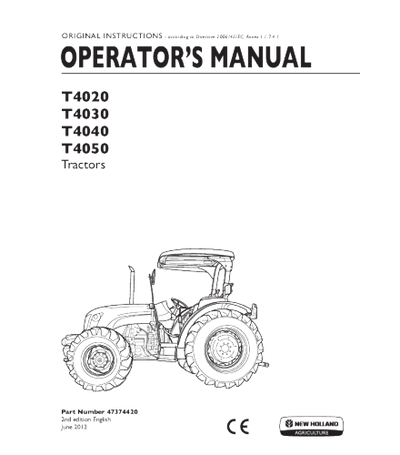 NEW HOLLAND T4020, T4030, T4040, T4050 TRACTOR OPERATOR'S MANUAL