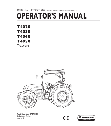 NEW HOLLAND T4020, T4030, T4040, T4050 TRACTOR OPERATOR'S MANUAL