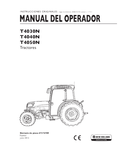 NEW HOLLAND T4030N, T4040N, T4050N TRACTOR OPERATOR'S MANUAL