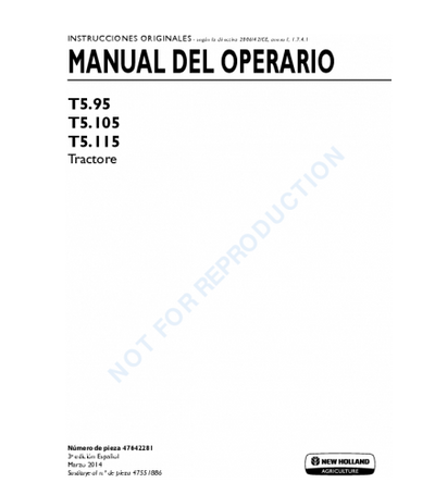 NEW HOLLAND T5.95, T5.105, T5.115 TRACTOR OPERATOR'S MANUAL