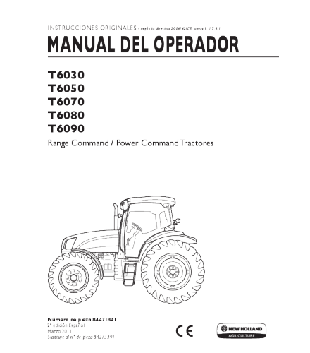 NEW HOLLAND T6030, T6050, T6070, T6080, T6090 TRACTOR OPERATOR'S MANUAL