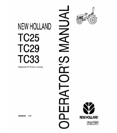 NEW HOLLAND TC25, TC29, TC33 TRACTOR OPERATOR'S MANUAL