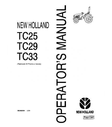 NEW HOLLAND TC25, TC29, TC33 TRACTOR OPERATOR'S MANUAL