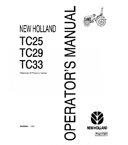  NEW HOLLAND TC25, TC29, TC33 TRACTOR OPERATOR'S MANUAL