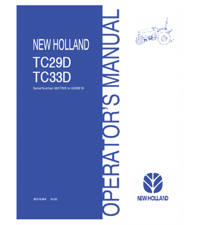 NEW HOLLAND TC29D, TC33D TRACTOR OPERATOR'S MANUAL