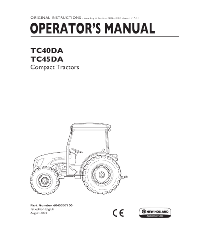NEW HOLLAND TC40DA, TC45DA TRACTOR OPERATOR'S MANUAL