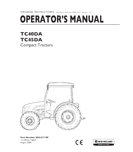 NEW HOLLAND TC40DA, TC45DA TRACTOR OPERATOR'S MANUAL