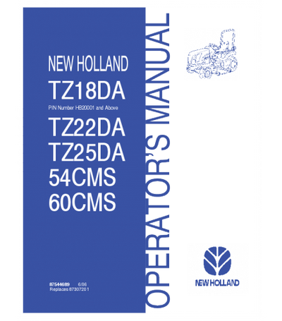 NEW HOLLAND TZ18DA, TZ22DA, TZ25DA TRACTOR OPERATOR'S MANUAL