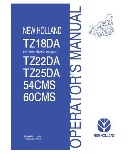 NEW HOLLAND TZ18DA, TZ22DA, TZ25DA TRACTOR OPERATOR'S MANUAL