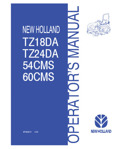 NEW HOLLAND TZ18DA, TZ24DA TRACTOR OPERATOR'S MANUAL
