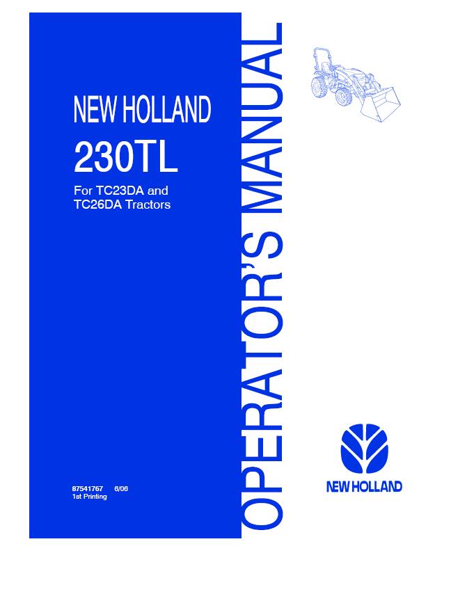 New Holland 230TL Loader (for TC23DA & TC26DA Tractors) Operator's Manual 87541767 