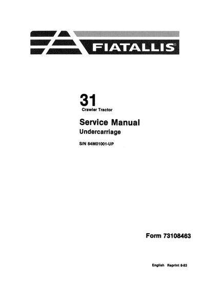 New Holland 31 Crawler Tractor Undercarriage Service Repair Manual 73108463