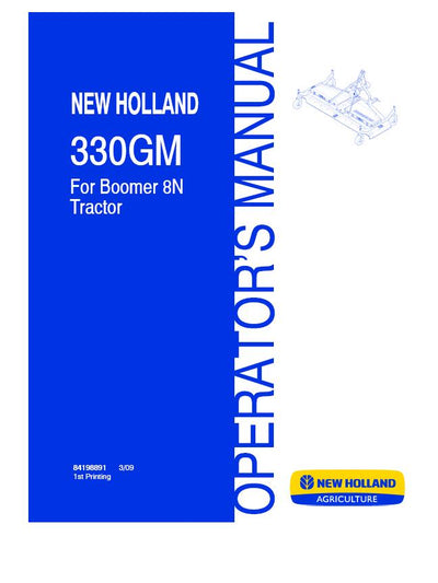 New Holland 330GM Finish Mower (For Boomer 8N Tractor) Operator's Manual 84198891 