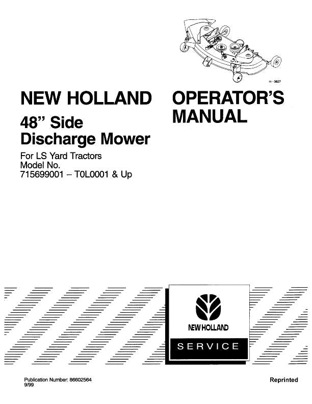 New Holland 48 Side Discharge Mower For LS Yard Tractor Operator's Manual 86602564