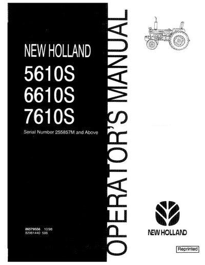 New Holland 5610S 6610S 7610S Tractor Operator's Manual 86579556