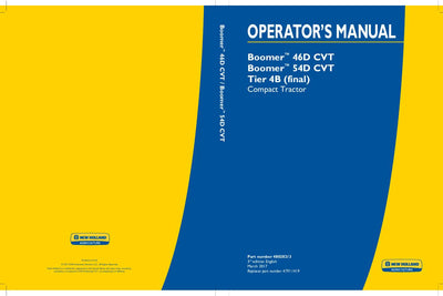  New Holland Boomer 46D CVT Boomer 54D CVT Tier 4B (final) Compact Tractor Operator's Manual 48028213