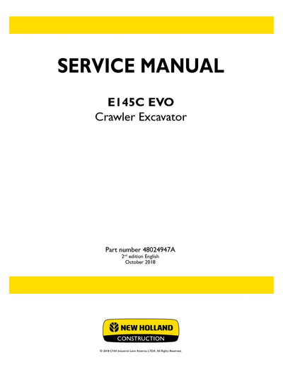New Holland E145C EVO Crawler Excavator Service Repair Manual 48024947A