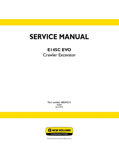 New Holland E145C EVO Crawler Excavator Service Repair Manual 48034213