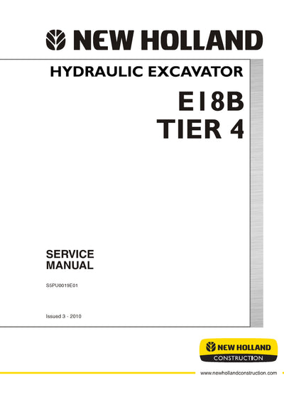 New Holland E18B TIER 4 Hydraulic Excavator Service Repair Manual S5PU0019E01