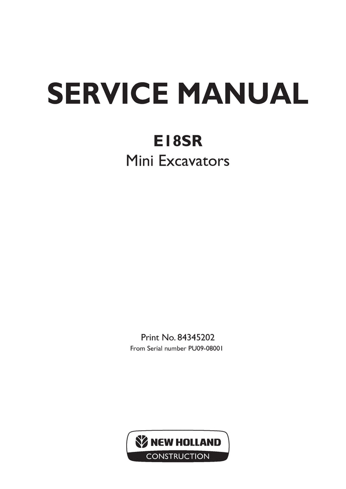 New Holland E18SR Mini Crawler Excavator Service Repair Manual 84345202_A4