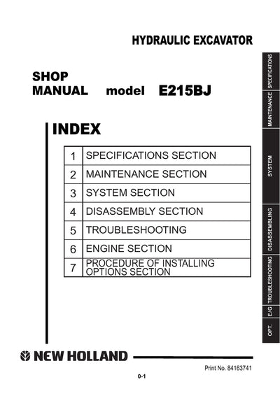 New Holland E215BJ Hydraulic Excavator Service Repair Manual 84163741