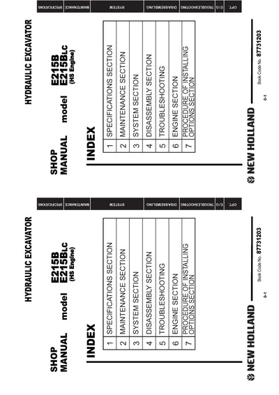 New Holland E215B E215BLC Crawler Excavator Service Repair Manual 87731203