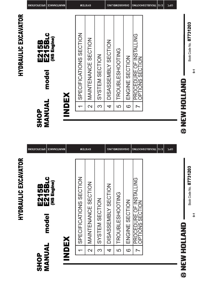New Holland E215B E215BLC Crawler Excavator Service Repair Manual 87731203