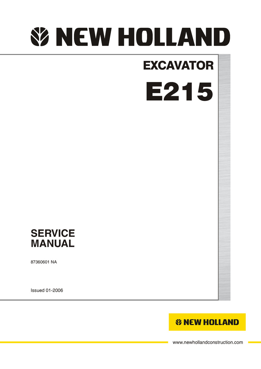 New Holland E215 Excavator Service Repair Manual 87360601NAR0