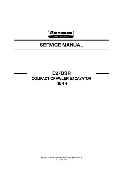 New Holland E27BSR Compact Crawler Excavator Service Repair Manual S5PV0020E01EN