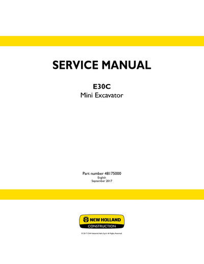 New Holland E30C Mini Excavator Service Repair Manual 48175000