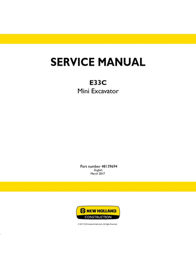 New Holland E33C Mini Excavator Service Repair Manual 48139694