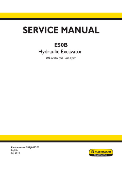 New Holland E50B Hydraulic Excavator Service Repair Manual S5PJ0033E01