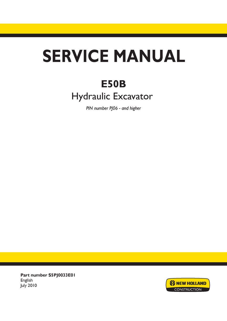 New Holland E50B Hydraulic Excavator Service Repair Manual S5PJ0033E01