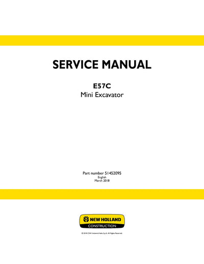 New Holland E57C Mini Excavator Service Repair Manual 51452095