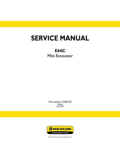 New Holland E60C Mini Excavator Service Repair Manual 51452122