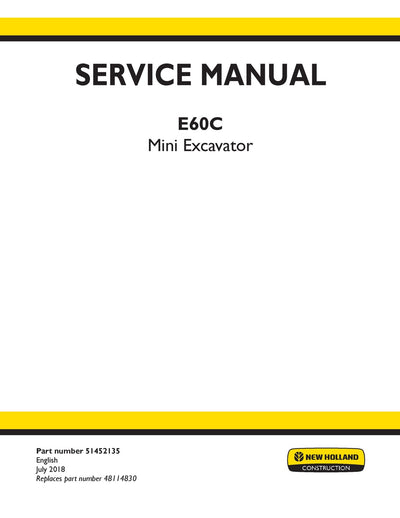 New Holland E60C Mini Excavator Service Repair Manual 51452135