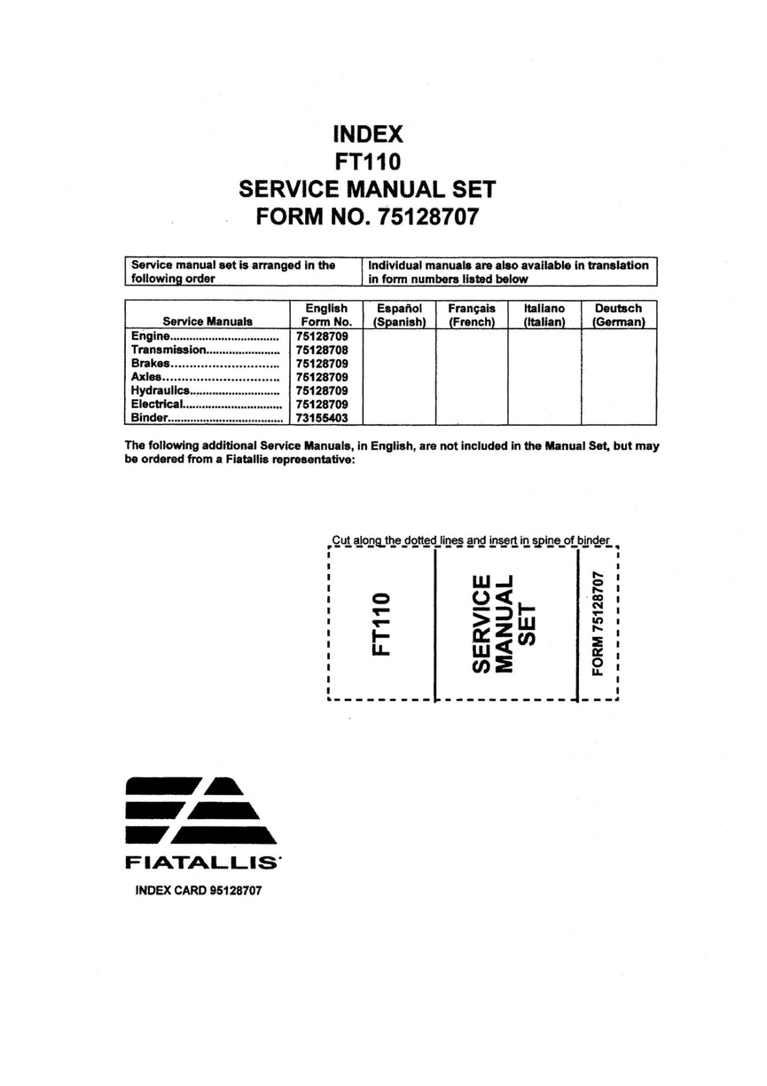 New Holland FT100 Tractor Loader Backhoe Service Repair Manual 75128707