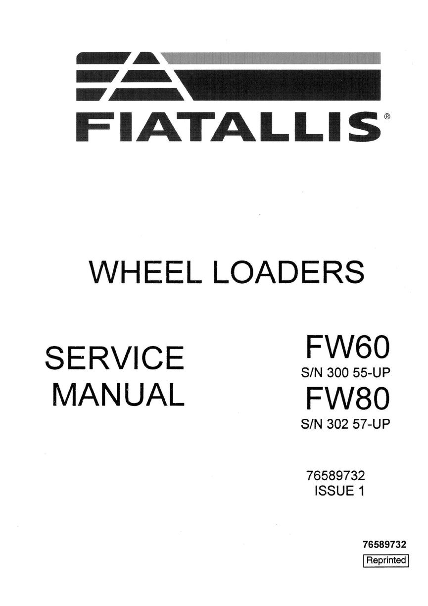 New Holland FW60, FW80 Wheel Loader Service Repair Manual 76589732
