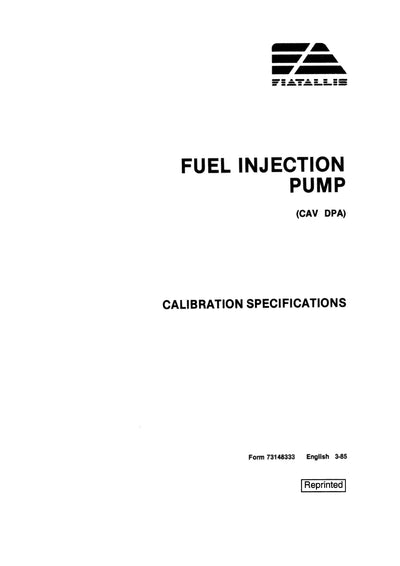 New Holland Fuel Injection Pump Calibration Specifications Manual 73148333