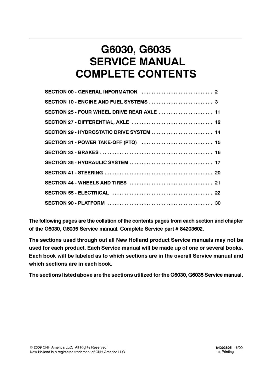 New Holland G6030, G6035 Tractor Service Repair Manual 84203602