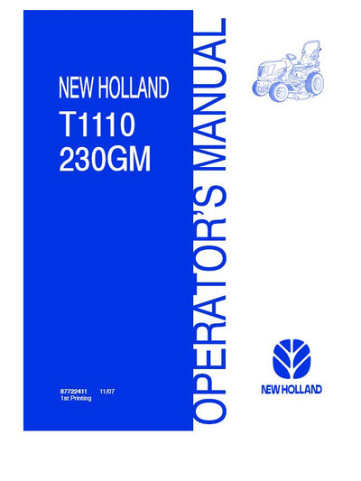 New Holland T1110 (230GM) Tractor Operator's Manual 87722411 